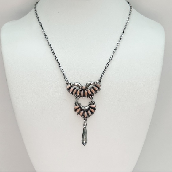 Vintage Bill & Lou Zuni Angel Skin Coral Petit Point Sterling Silver Necklace - Picture 3 of 13